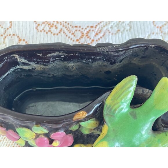 Vintage 1950s Ceramic Planter Bird Baby BIrds Nest Flowers - Picture 4 of 10